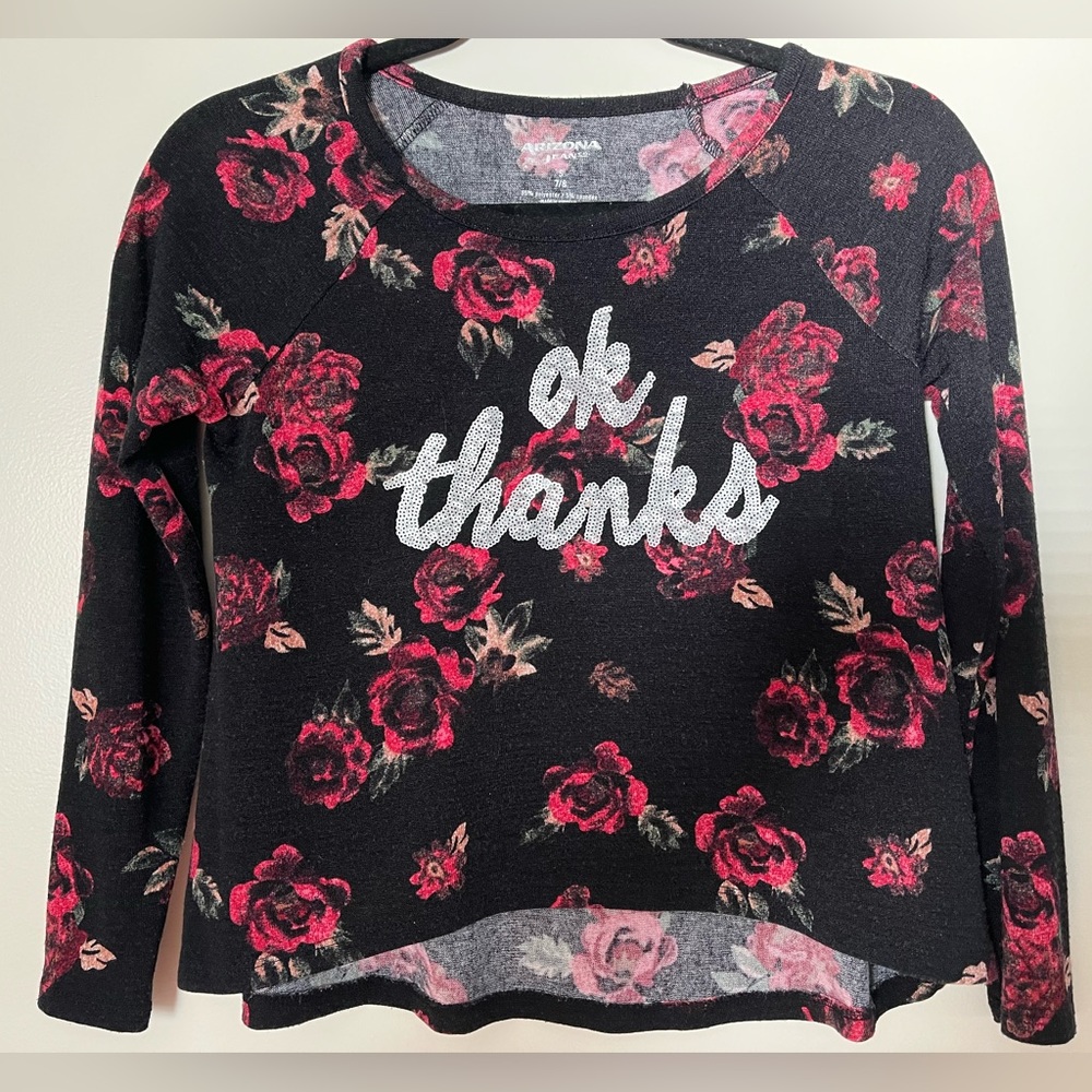 ❤️ Arizona Jean Co. Long Sleeve Knit Top with Sequined Print - Size 7/8 (small)